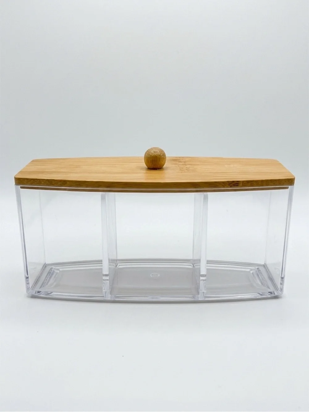 Bamboo Lid Triple Compartment Bathroom Organizer - Clear